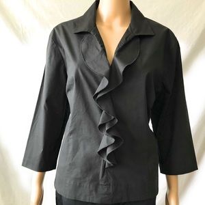 Victoria Essentials Shirt Sz 16 Black Ruffled Zip - runs small- see measurements